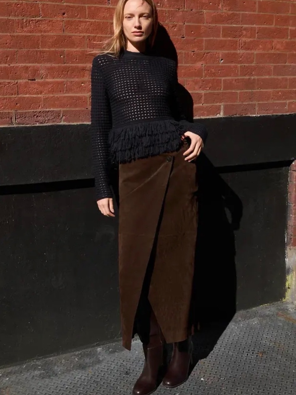Zara Black Knit Fringe-Trim Sweater
